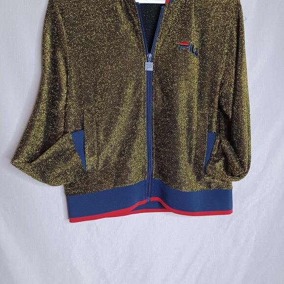 Fila Jacket Womens Small Glittery Metallic Bomber Full Zip Retro 80s Style - Picture 3 of 12
